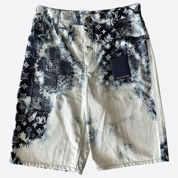 Louis Vuitton Blue Bleached Bandana Monogram Denim Shorts - Picture 1 of 7